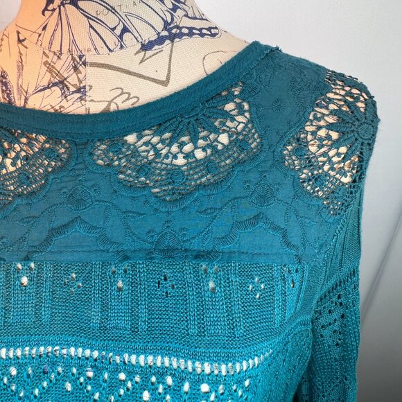 Free People Turquoise Once Upon A Time Bell Sleeve Peasant Top SM NWOT - Picture 4 of 17
